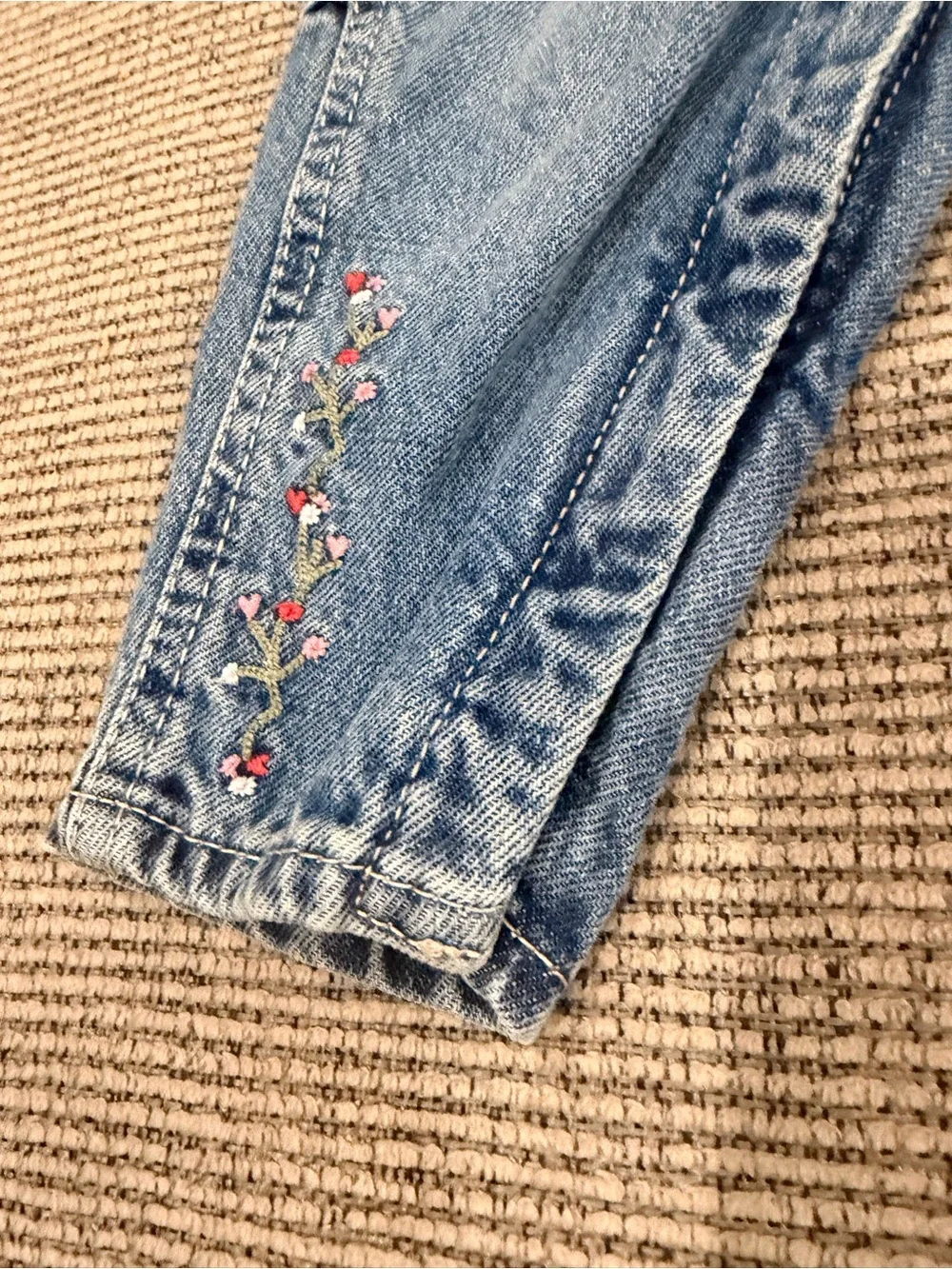 Old Navy Light Blue Denim Floral Embroidered Girls' Overalls Break Away Legs 18m